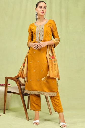 yellow fancy viscose kurta set