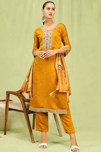 yellow fancy viscose kurta set
