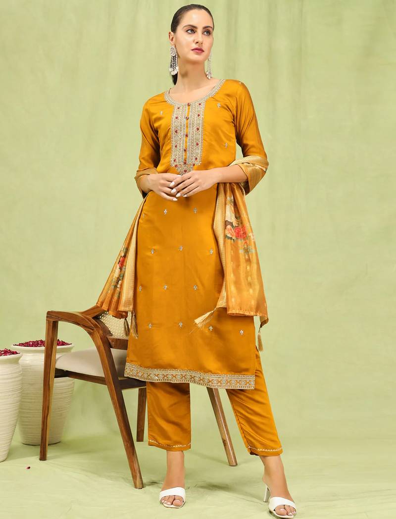 yellow fancy viscose kurta set