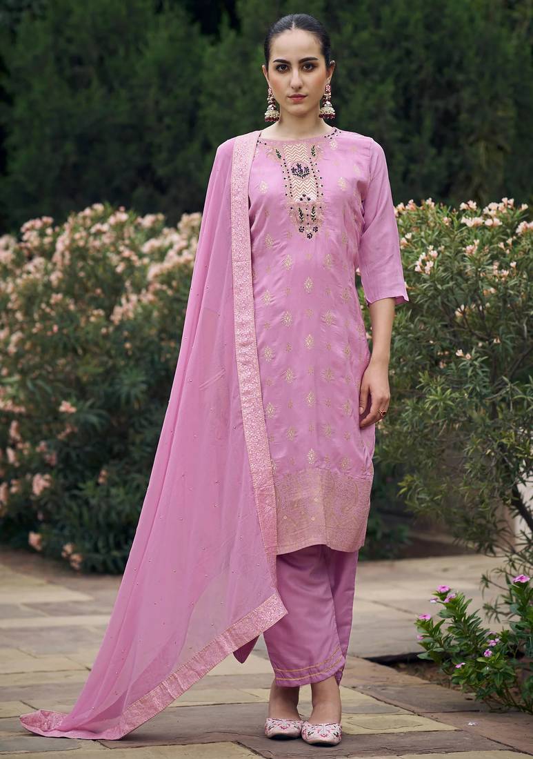 lavender fancy viscose rayon kurta set