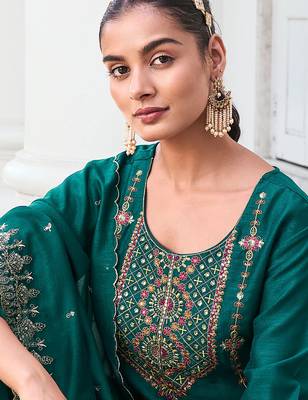 green fancy silk kurta set 4
