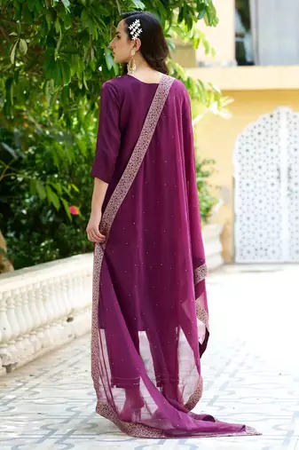 purple fancy viscose rayon kurta set