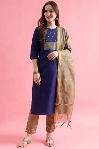 blue fancy cotton kurta set