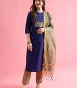 blue fancy cotton kurta set