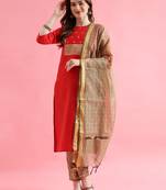 red fancy cotton kurta set