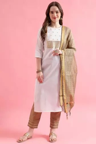 white fancy cotton kurta set