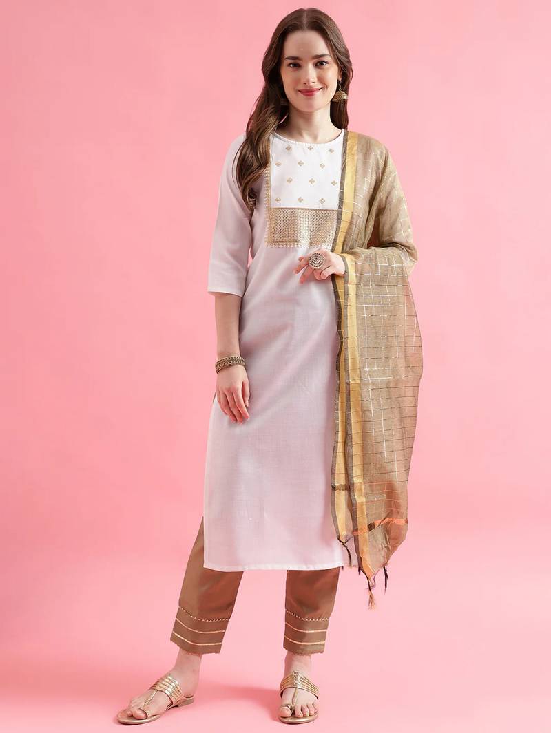 white fancy cotton kurta set