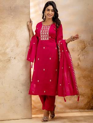 rani-pink fancy silk blend kurta set 2