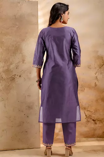 lavender fancy chanderi silk kurta set