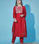 scarlet-red fancy cotton silk kurta set