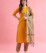 yellow fancy cotton kurta set