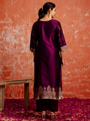 wine fancy cotton silk kurta set 4