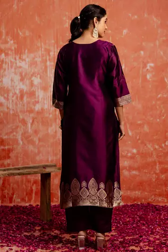wine fancy cotton silk kurta set
