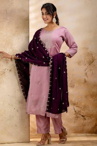 lavender fancy silk blend kurta set