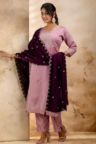 lavender fancy silk blend kurta set