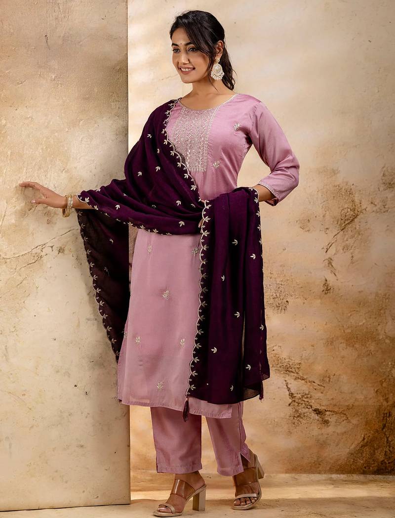 lavender fancy silk blend kurta set