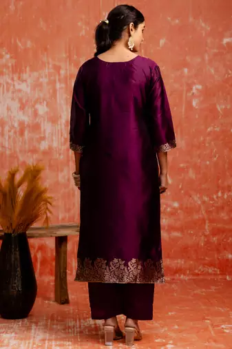 wine fancy cotton silk kurta set