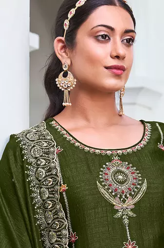 mehendi fancy silk kurta set