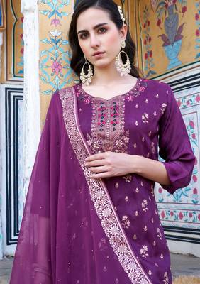 purple fancy viscose rayon kurta set 4
