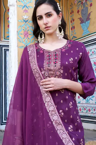 purple fancy viscose rayon kurta set