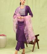 purple fancy silk blend kurta set