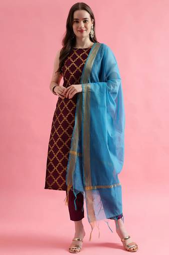 maroon fancy silk blend kurta set