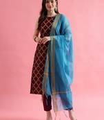 maroon fancy silk blend kurta set