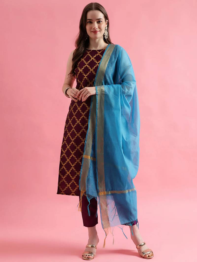 maroon fancy silk blend kurta set