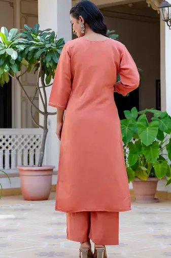 peach fancy silk blend kurta set