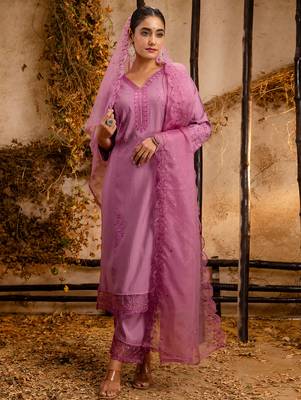 lavender fancy viscose kurta set 2