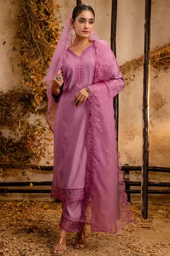 lavender fancy viscose kurta set
