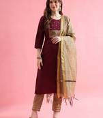 maroon fancy cotton kurta set
