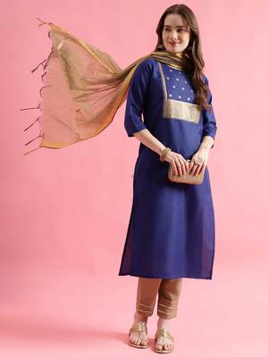 blue fancy cotton kurta set 2