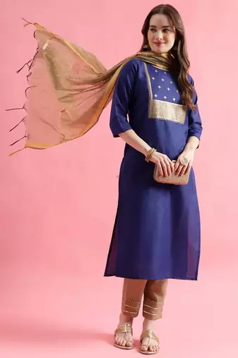 blue fancy cotton kurta set
