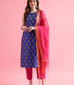 blue fancy silk blend kurta set