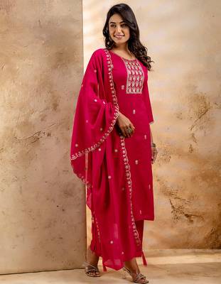 rani-pink fancy silk blend kurta set 3