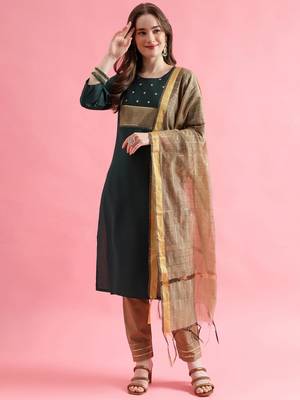 green fancy cotton kurta set 1