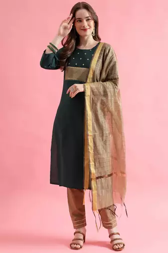 green fancy cotton kurta set