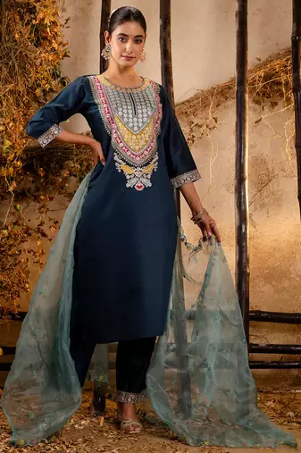 teal fancy viscose rayon kurta set