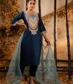 teal fancy viscose rayon kurta set