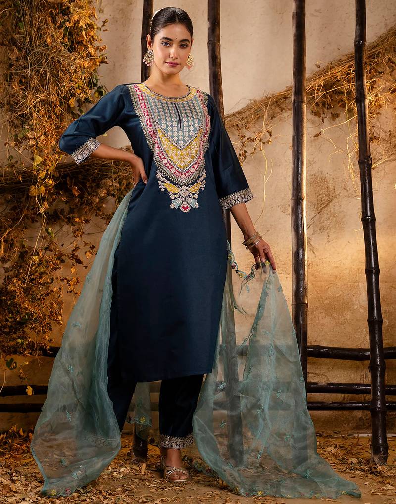 teal fancy viscose rayon kurta set