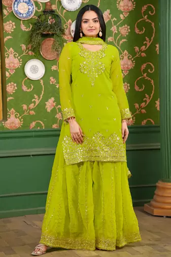 parrot-green fancy georgette kurta set