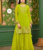 parrot-green fancy georgette kurta set