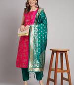 rani-pink fancy cotton silk kurta set