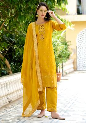 yellow fancy viscose rayon kurta set 2
