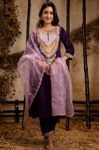 purple fancy viscose rayon kurta set