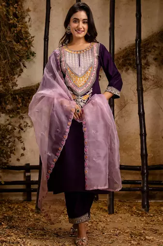 purple fancy viscose rayon kurta set