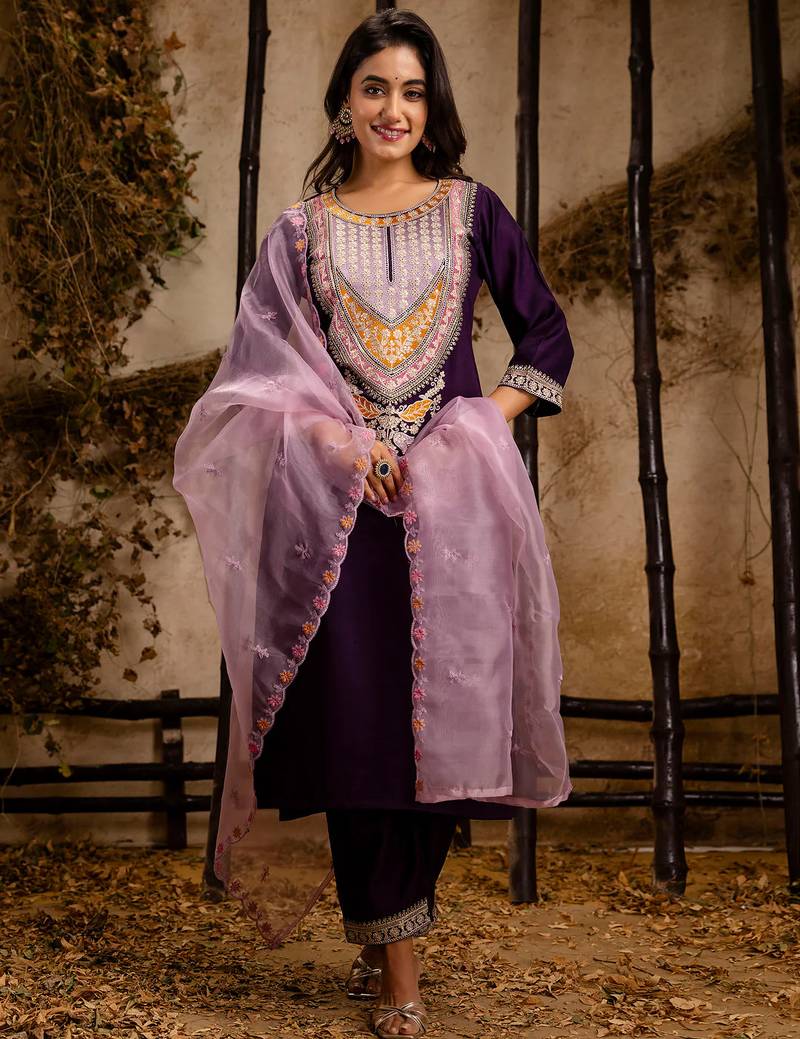 purple fancy viscose rayon kurta set