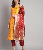 yellow fancy cotton silk kurta set