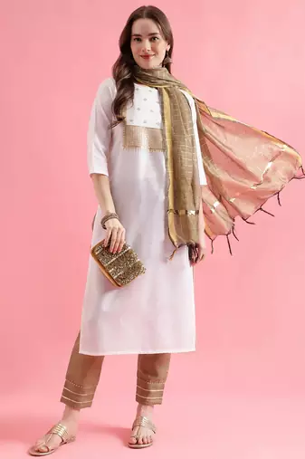 white fancy cotton kurta set